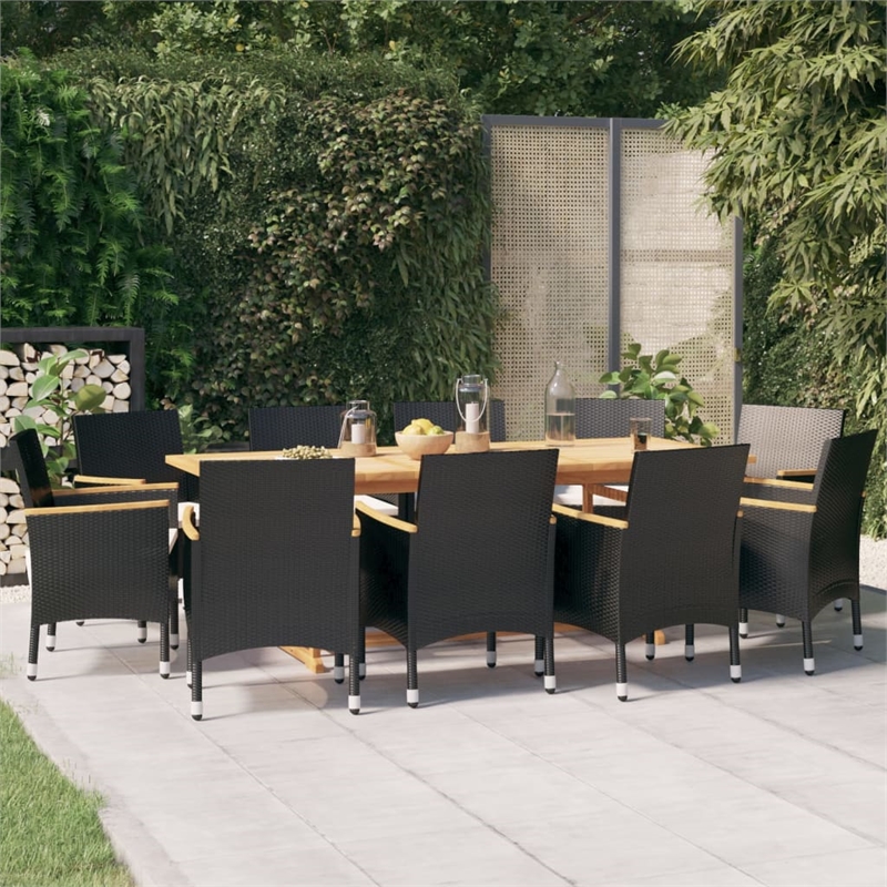 vidaXL Solid Acacia Wood 11 Piece Durable Garden Dining Set in Black