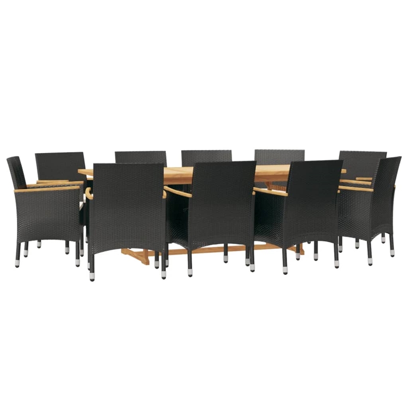 vidaXL Solid Acacia Wood 11 Piece Durable Garden Dining Set in Black
