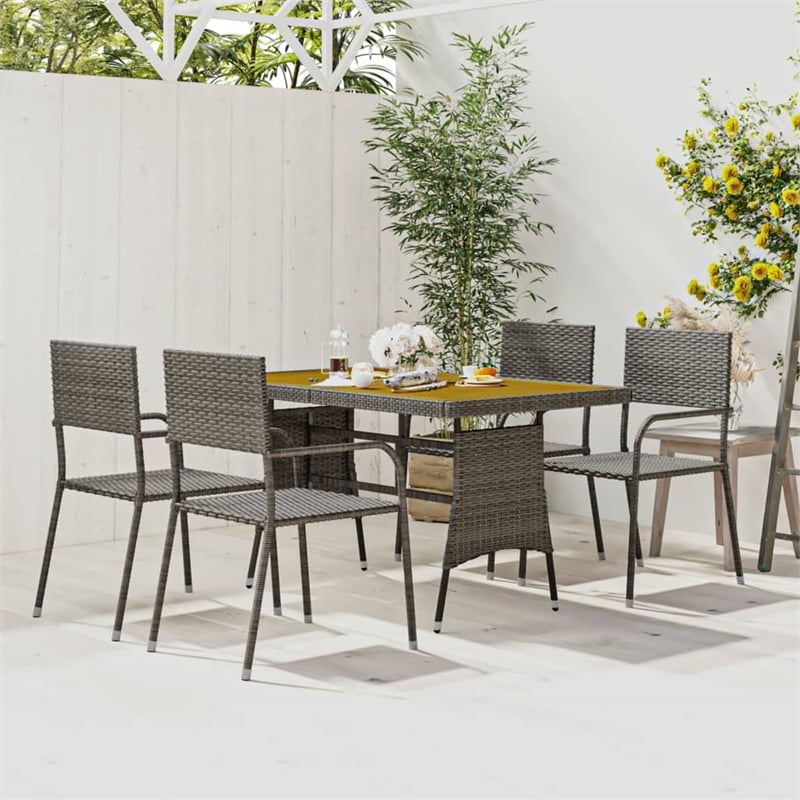 vidaXL PE Rattan & Solid Acacia Wood Medium Outdoor Dining Set in Gray