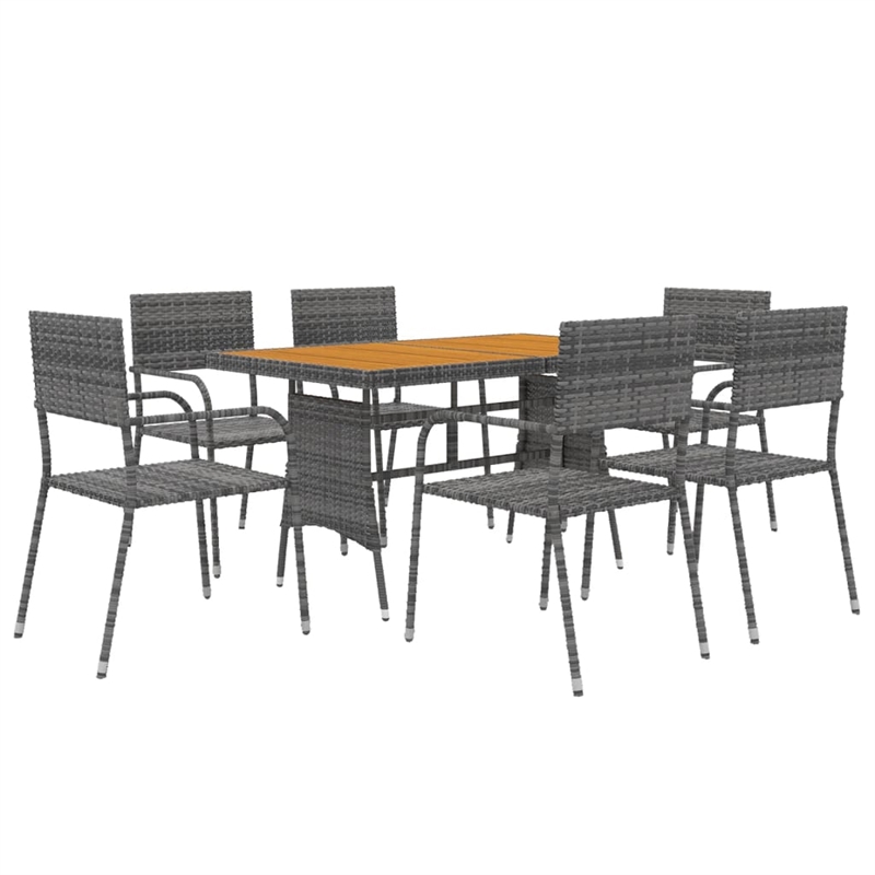 vidaXL PE Rattan & Solid Acacia Wood Outdoor Dining Set in Gray