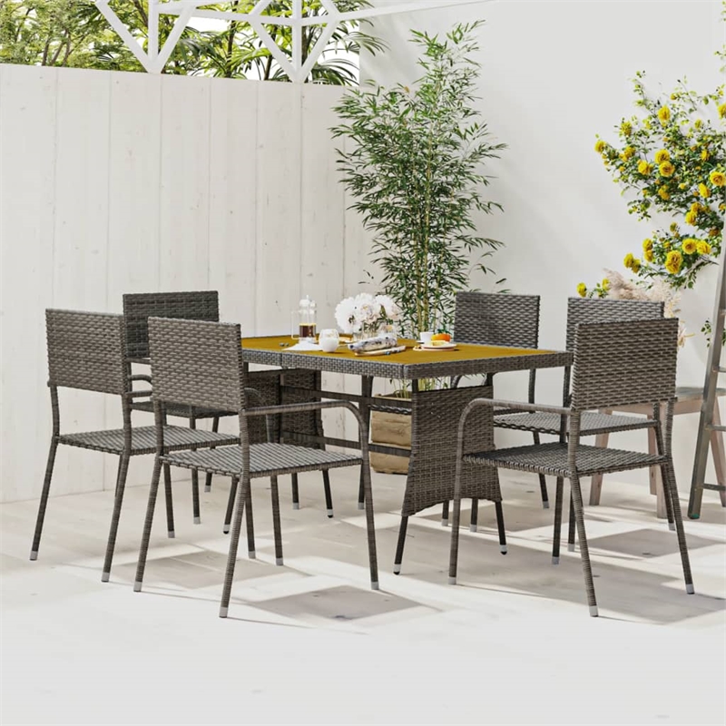 vidaXL PE Rattan & Solid Acacia Wood Outdoor Dining Set in Gray