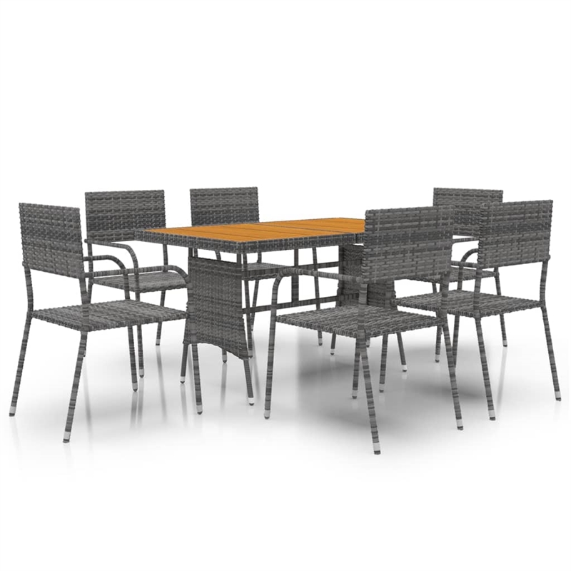 vidaXL PE Rattan & Solid Acacia Wood Outdoor Dining Set in Gray