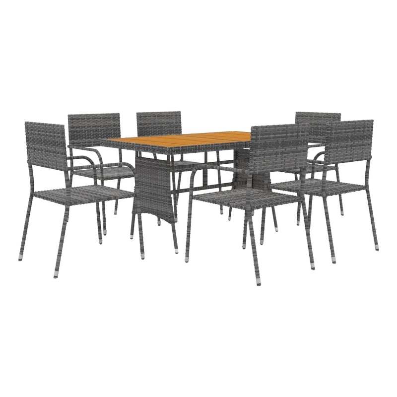 vidaXL PE Rattan & Solid Acacia Wood Outdoor Dining Set in Gray