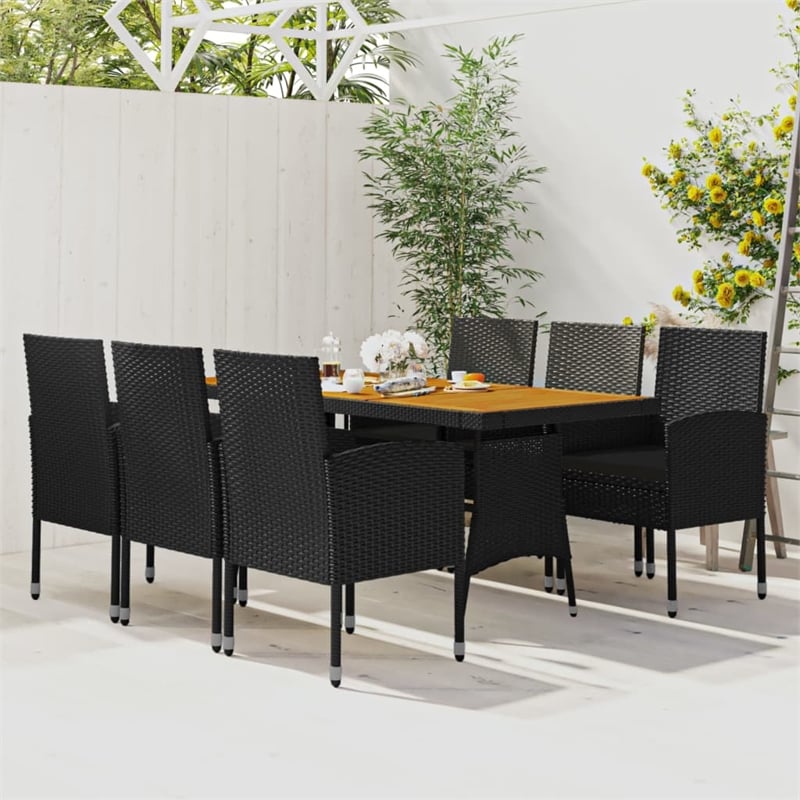 vidaXL PE Rattan/Steel/Solid Acacia Wood Outdoor Dining Set in Black