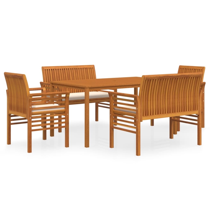 vidaXL Solid Acacia Wood Large Outdoor Dining Set in Brown/Cream