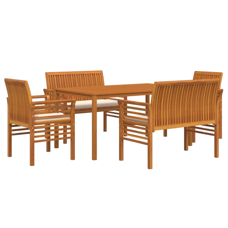 vidaXL Solid Acacia Wood Large Outdoor Dining Set in Brown/Cream