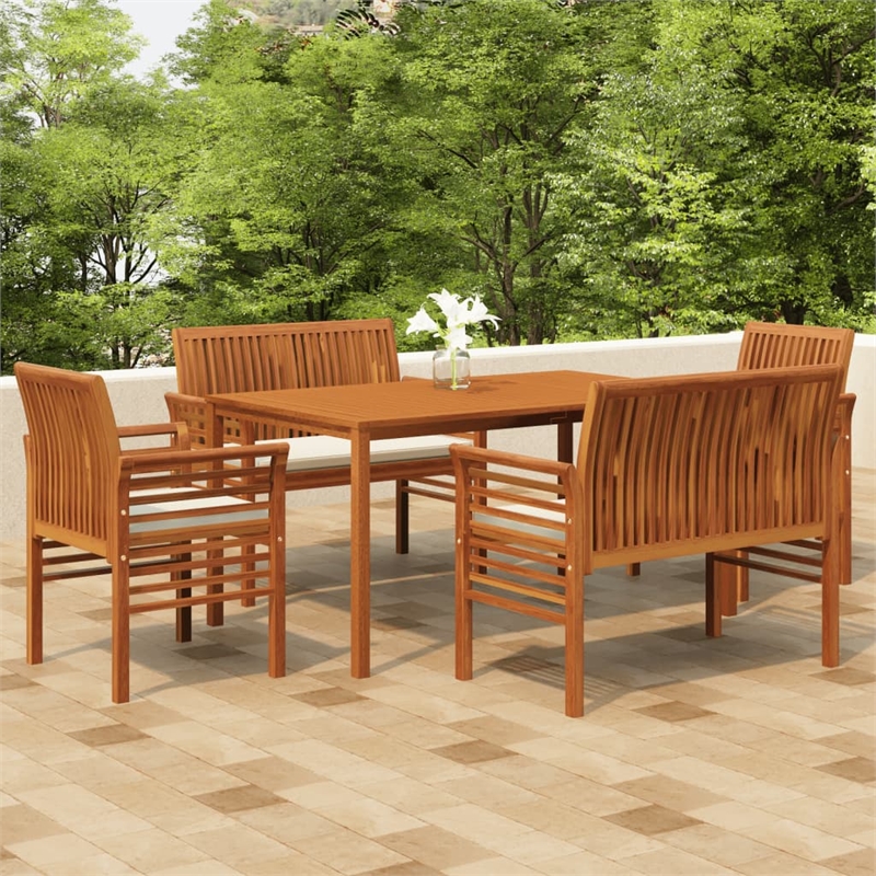 vidaXL Solid Acacia Wood Large Outdoor Dining Set in Brown/Cream