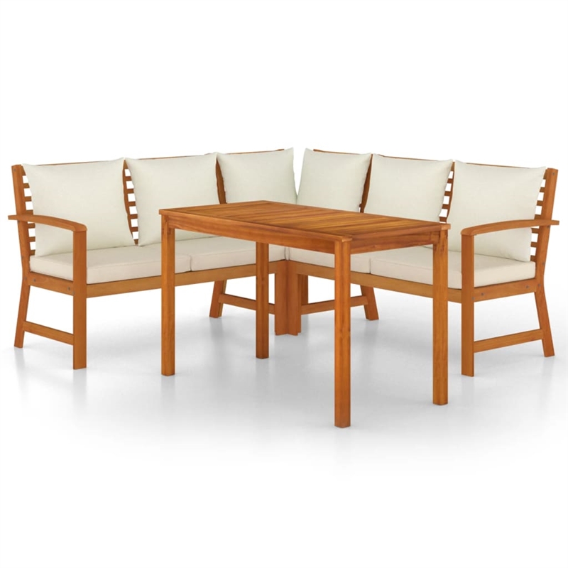 vidaXL Patio Dining Set Acacia Wood With Cream White Cushions