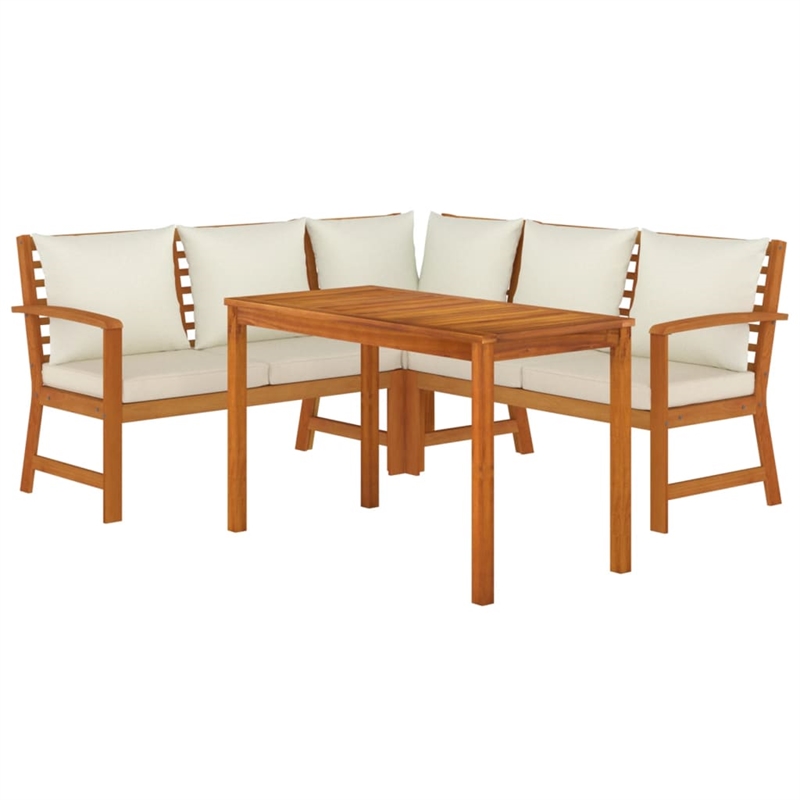 vidaXL Patio Dining Set Acacia Wood With Cream White Cushions