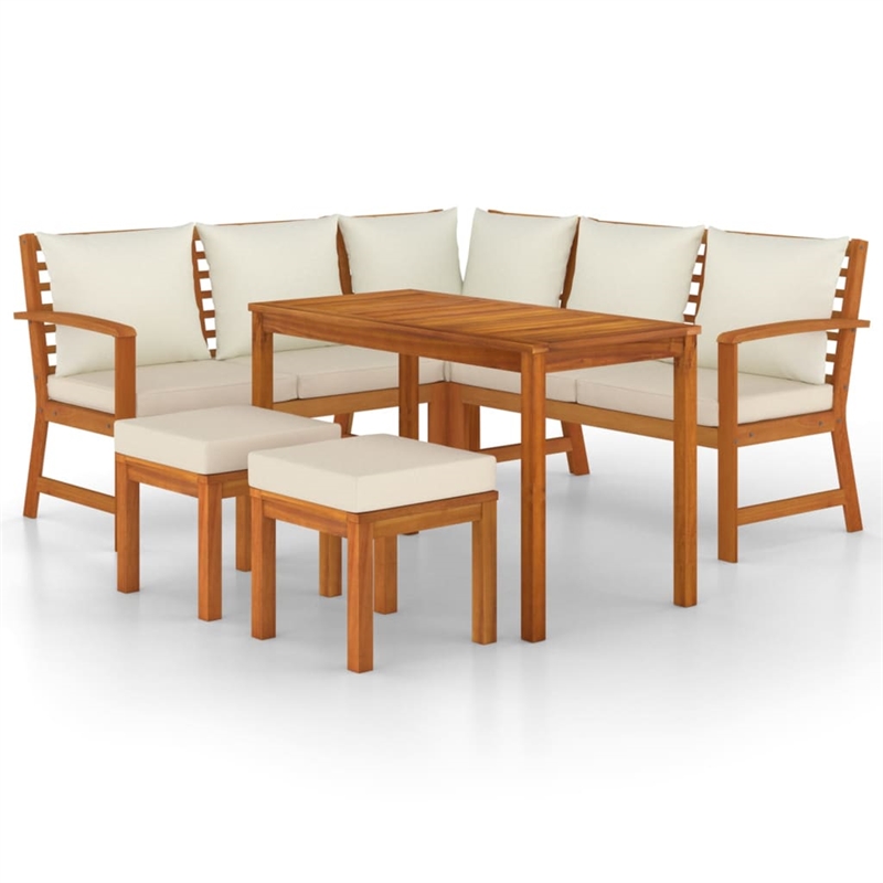 vidaXL Garden Dining Set Cream White Cushions/Natural Wood