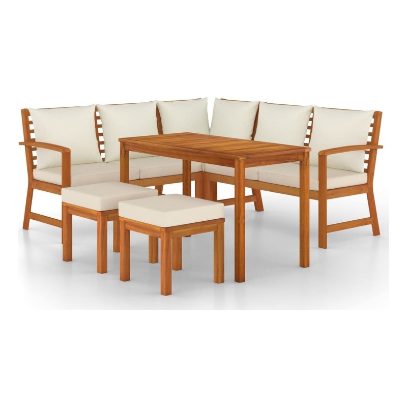 vidaXL Garden Dining Set Cream White Cushions/Natural Wood