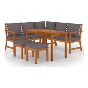 vidaXL Solid Acacia Wood 6 Piece Modular Patio Dining Set Natural/Brown