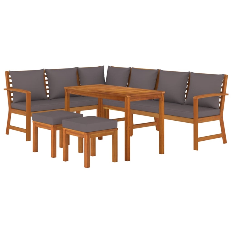 vidaXL Patio Dining Set Solid Wood With in Dark Gray Cushions
