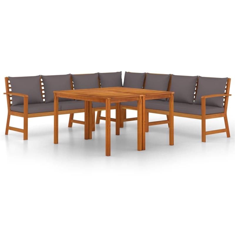 vidaXL Solid Acacia Wood Medium Modular Patio Dining Set in Dark Gray/Brown