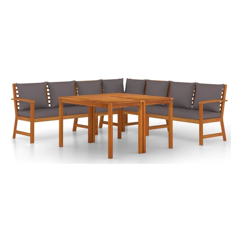vidaXL Solid Acacia Wood Medium Modular Patio Dining Set in Dark Gray/Brown