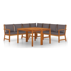 vidaXL Solid Acacia Wood Medium Modular Patio Dining Set in Dark Gray/Brown
