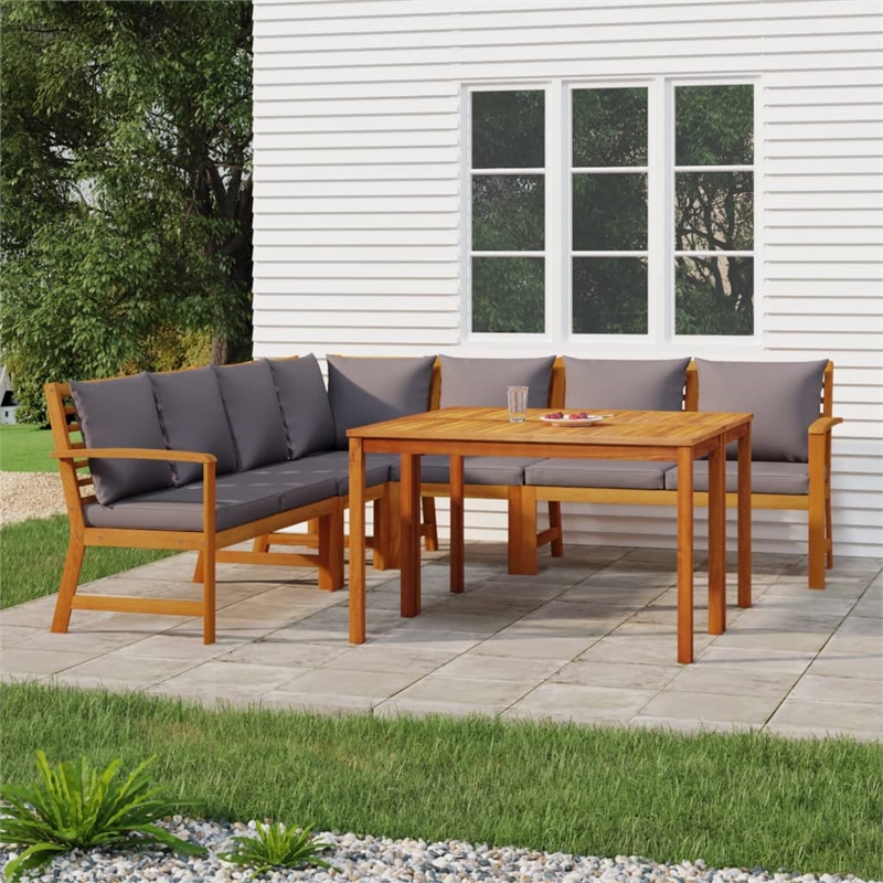 vidaXL Solid Acacia Wood Medium Modular Patio Dining Set in Dark Gray/Brown