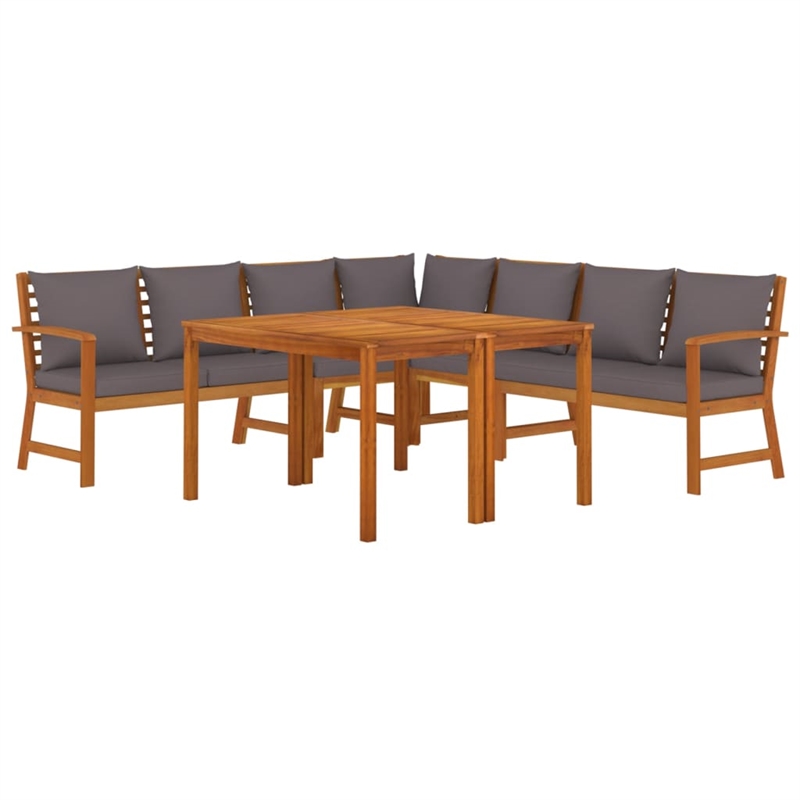 vidaXL Solid Acacia Wood Medium Modular Patio Dining Set in Dark Gray/Brown