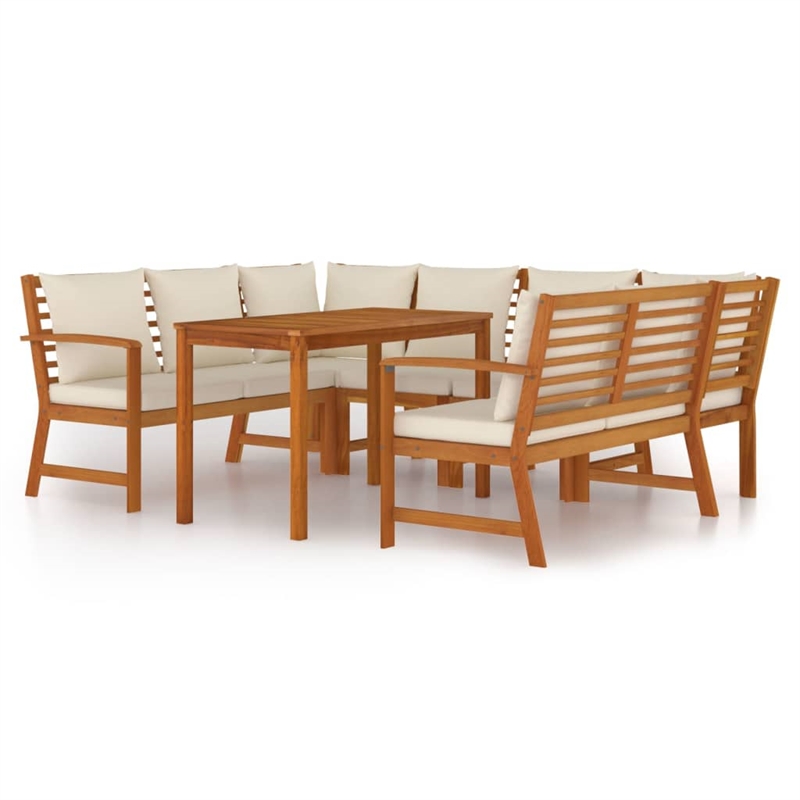 vidaXL Solid Acacia Wood/Polyester Patio Dining Set in Cream White