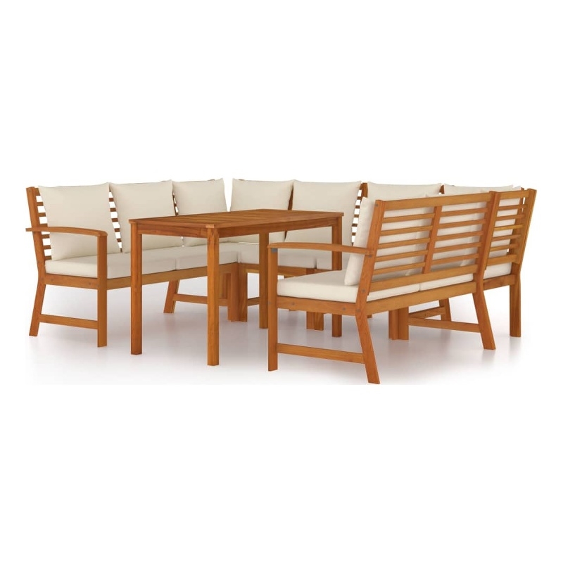 vidaXL Solid Acacia Wood/Polyester Patio Dining Set in Cream White