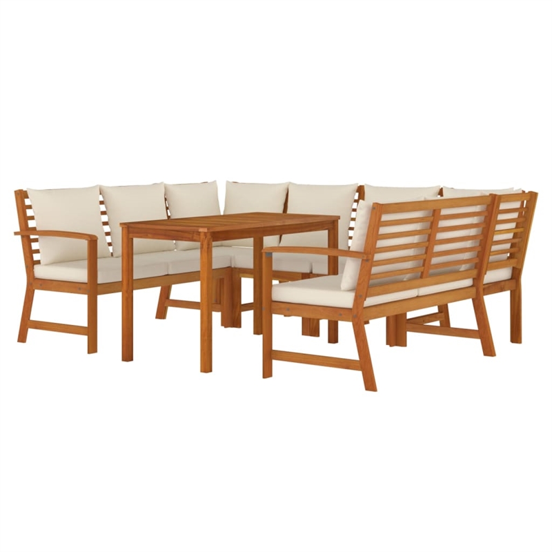 vidaXL Solid Acacia Wood/Polyester Patio Dining Set in Cream White
