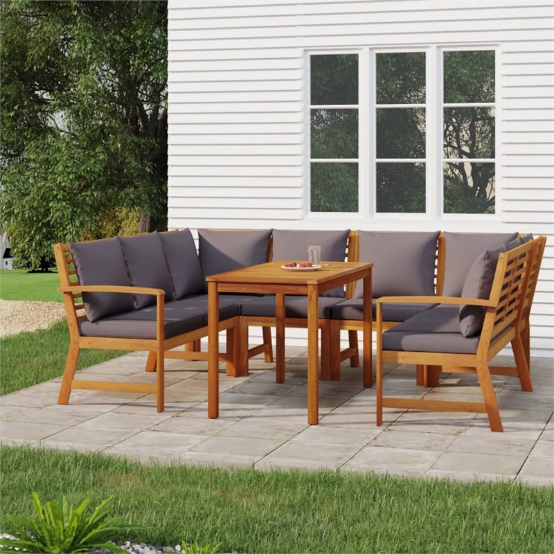 vidaXL Patio Dining Set in Dark Gray/Natural Wood