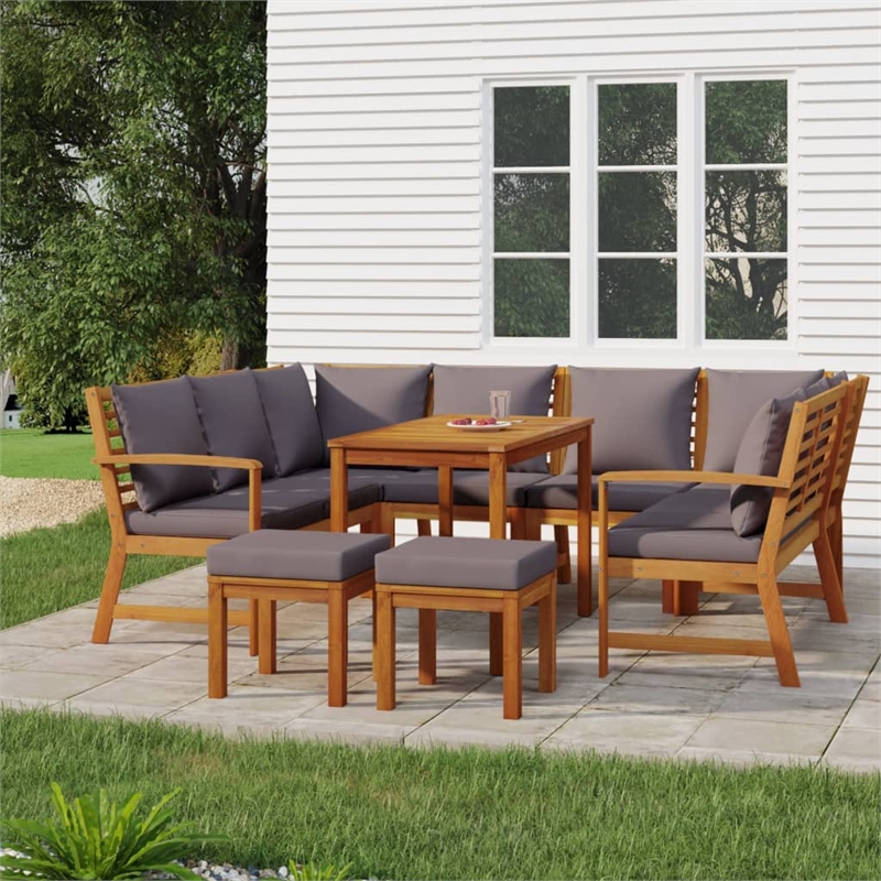 vidaXL Solid Wood Acacia Patio Dining Set in Brwon