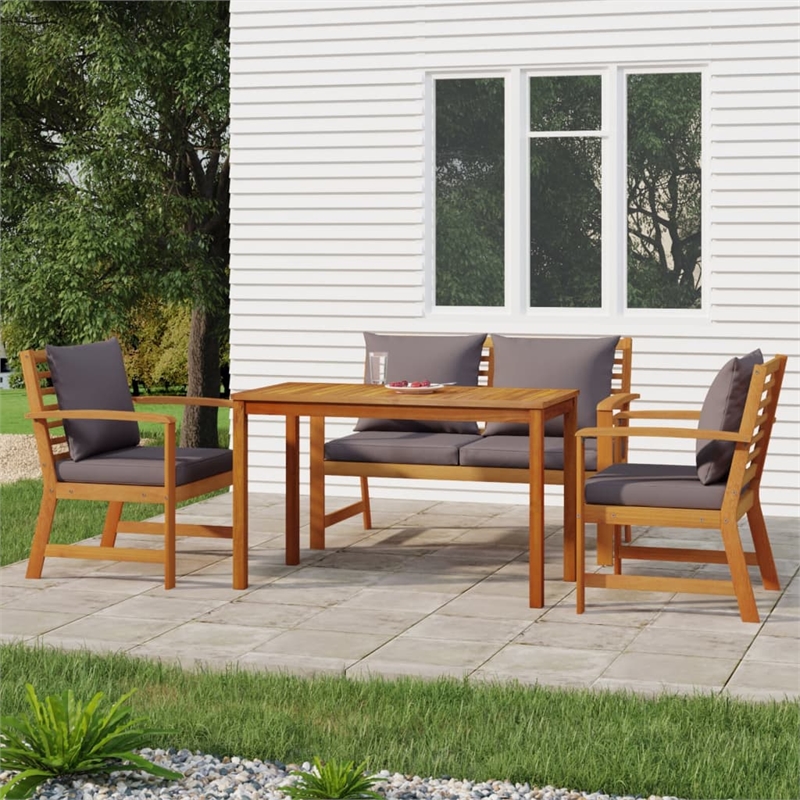 vidaXL Patio Dining Set in Dark Gray Cushions/Brown