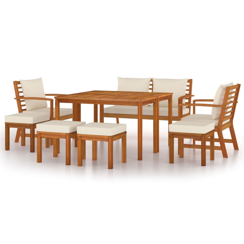 vidaXL Garden Dining Set Cream White Cushions/Natural Wood