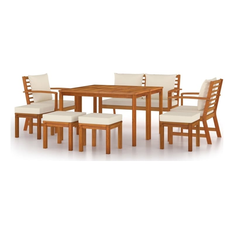vidaXL Garden Dining Set Cream White Cushions/Natural Wood