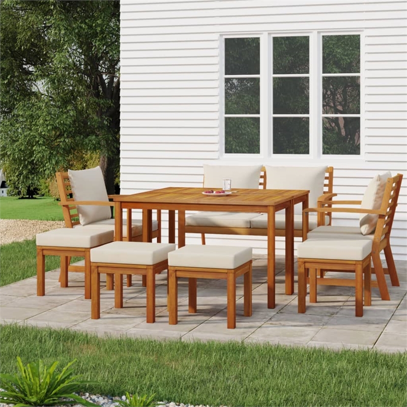vidaXL Garden Dining Set Cream White Cushions/Natural Wood