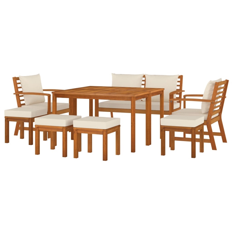 vidaXL Garden Dining Set Cream White Cushions/Natural Wood