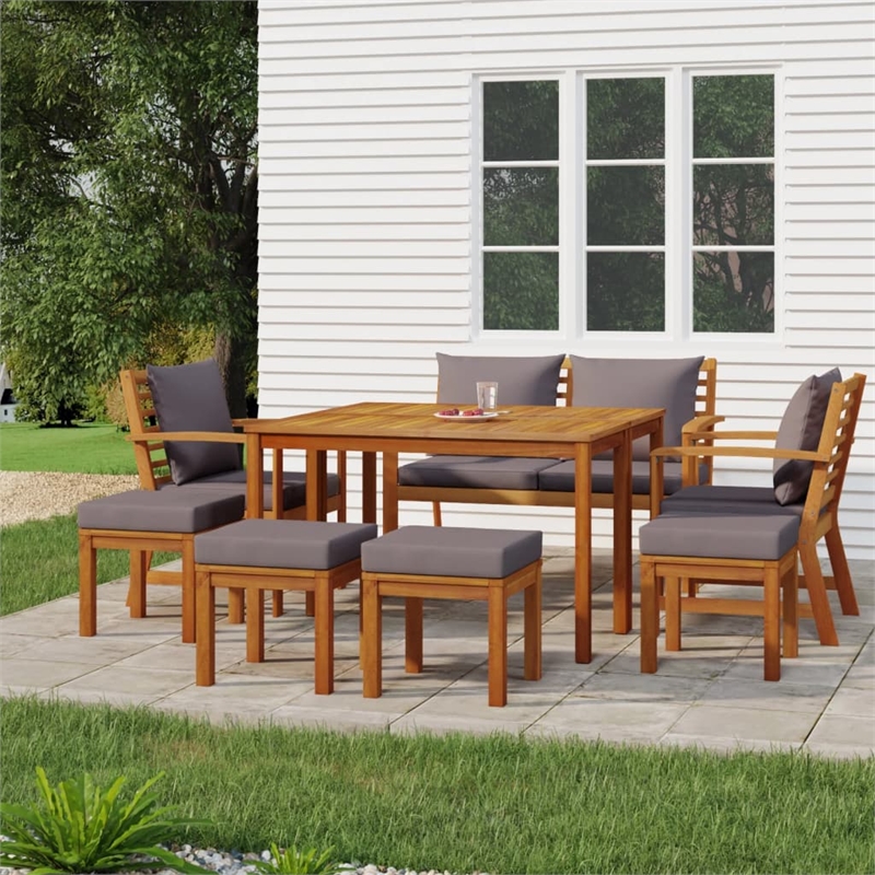 vidaXL Solid Wood Solid Acacia Wood Large Modular Patio Dining Set in Brown