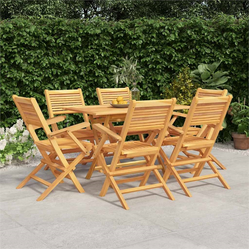 vidaXL Solid Teak Wood Large Foldable Garden Dining Set in Brown