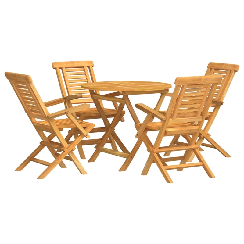 vidaXL Solid Teak Wood 5 Piece Garden Dining Set in Natural Teak/Brown