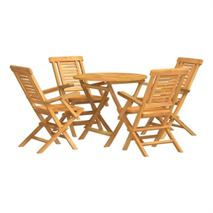 vidaXL Solid Teak Wood 5 Piece Garden Dining Set in Natural Teak/Brown