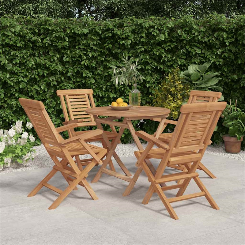 vidaXL Solid Teak Wood 5 Piece Garden Dining Set in Natural Teak/Brown