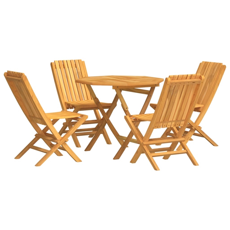 vidaXL Solid Teak Wood Medium Foldable Garden Dining Set in Natural Wood/Brown