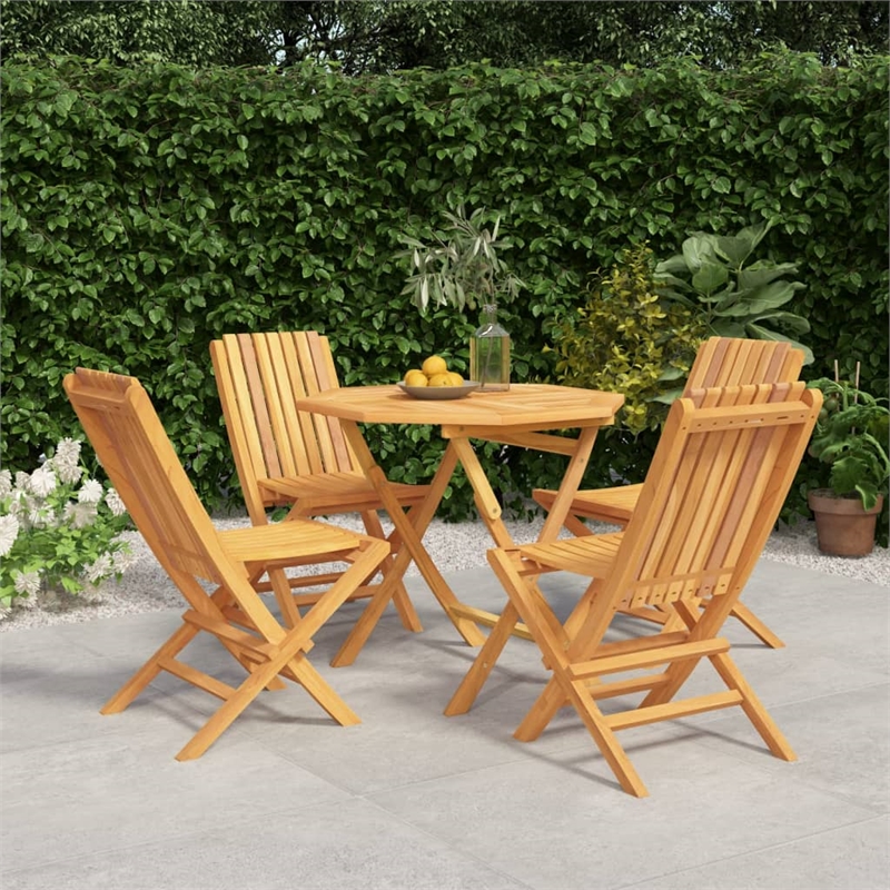 vidaXL Solid Teak Wood Medium Foldable Garden Dining Set in Natural Wood/Brown