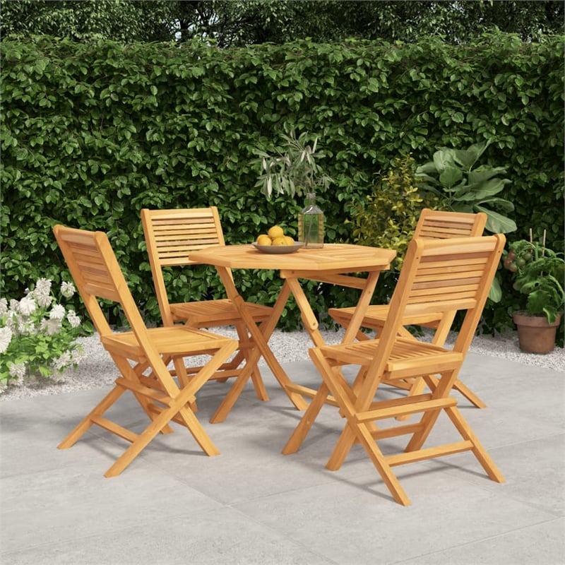 vidaXL Solid Teak Wood 5 Piece Garden Dining Set in Natural Teak/Brown