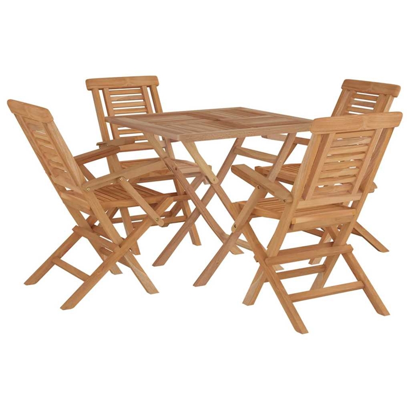vidaXL Solid Teak Wood Medium Foldable Garden Dining Set in Natural Teak/Brown