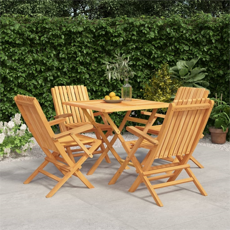 vidaXL Solid Teak Wood 5 Piece Foldable Garden Dining Set in Brown