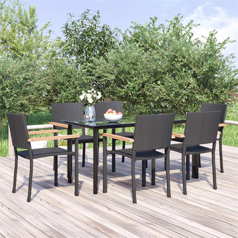 vidaXL 7 Piece Garden Dining Set in Black