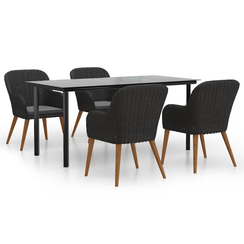 vidaXL Solid Acacia Wood 5 Piece Set Durable Garden Dining Set in Black