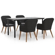 vidaXL Solid Acacia Wood 5 Piece Set Durable Garden Dining Set in Black