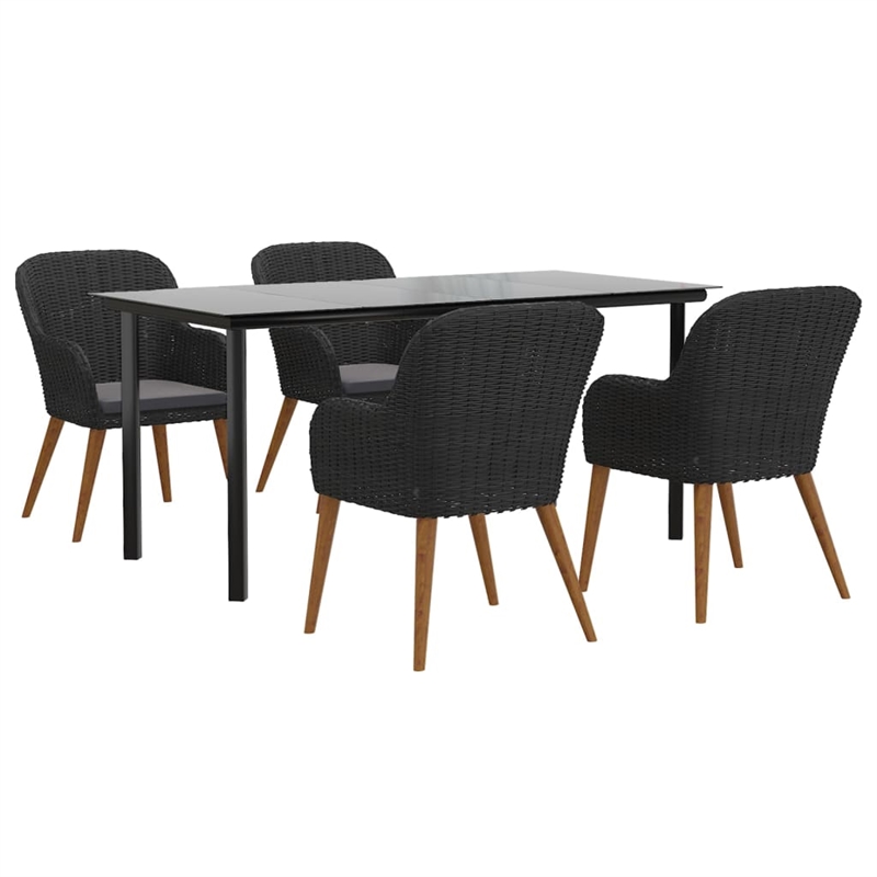 vidaXL Solid Acacia Wood 5 Piece Set Durable Garden Dining Set in Black