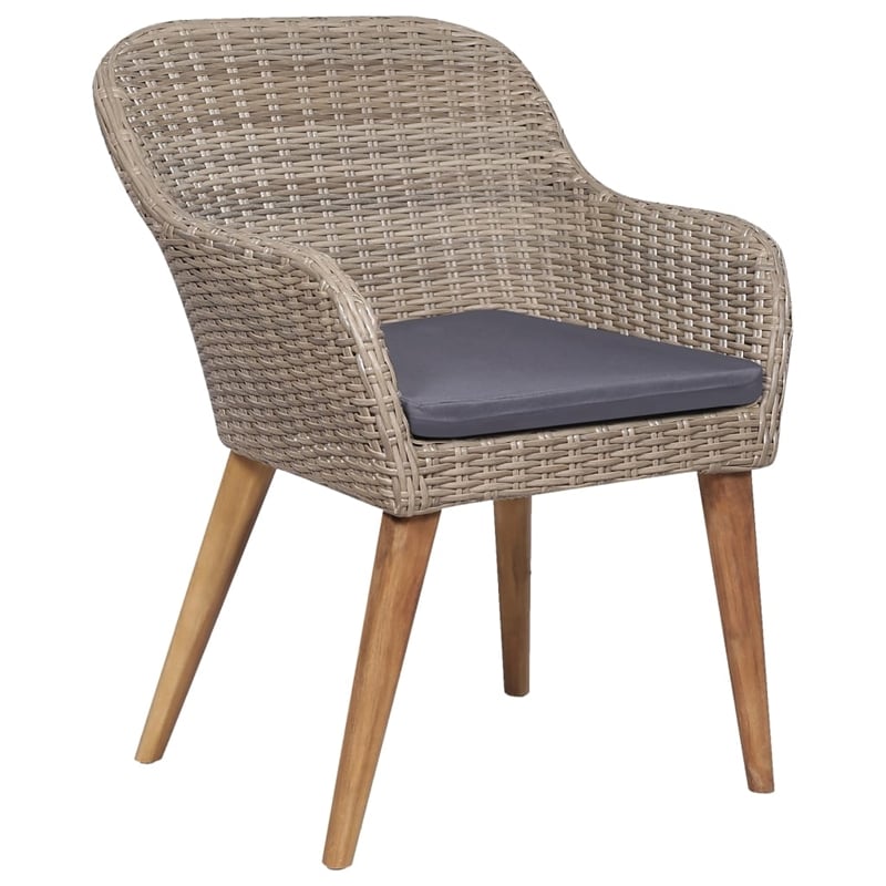 vidaXL Garden Dining Set Table in Black/Chairs in Brown/Cushions in Dark Gray