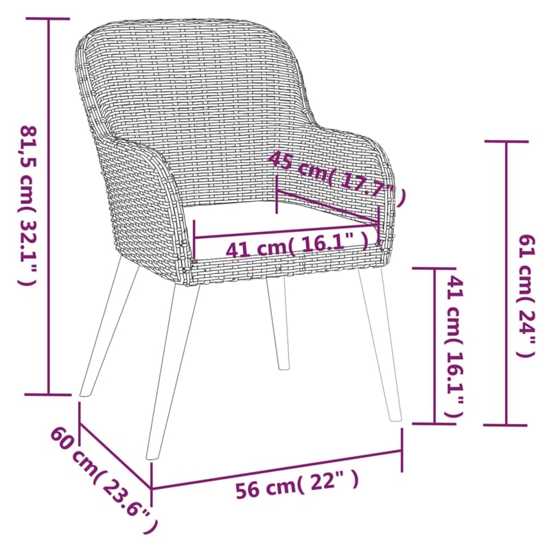 vidaXL Garden Dining Set Table in Black/Chairs in Brown/Cushions in Dark Gray