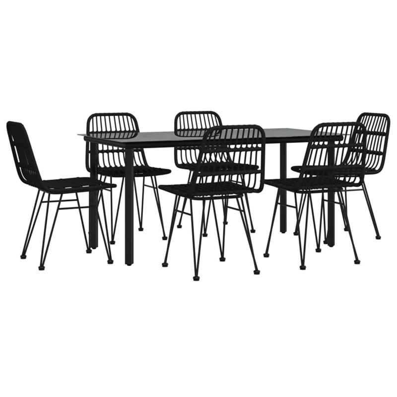 vidaXL Poly Rattan/Steel/Tempered Glass Standard Garden Dining Set in Black