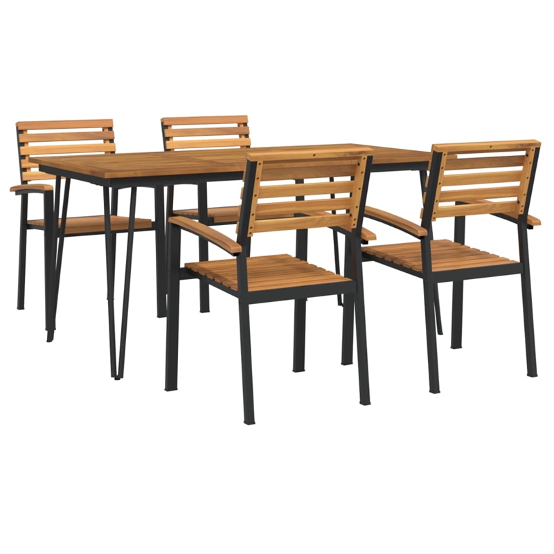 vidaXL Solid Acacia Wood and Powder-Coated Steel Garden Dining Set in Brown